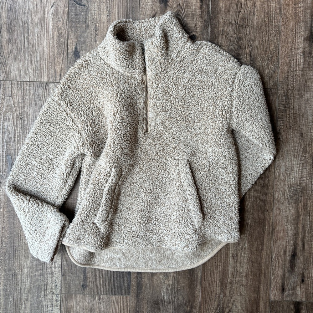 Old Navy Quarter Zip Sherpa Front Pockets Beige Women's Size Small - Picture 10 of 10